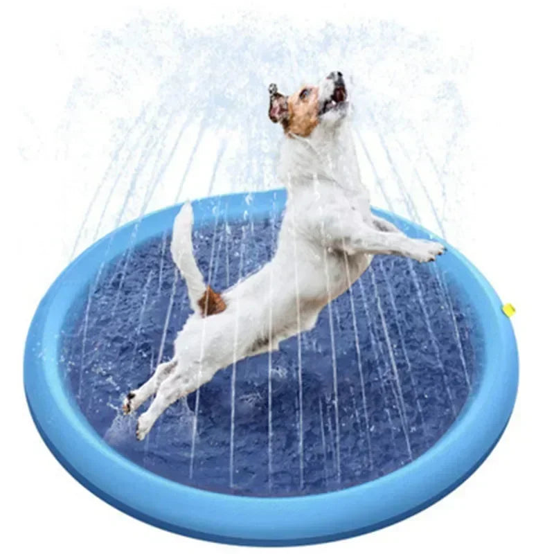 Summer Pet Pool Inflatable Splash Pad, Non-Slip Cooling Play Mat Durable Outdoor Interactive Sprinkler Toy