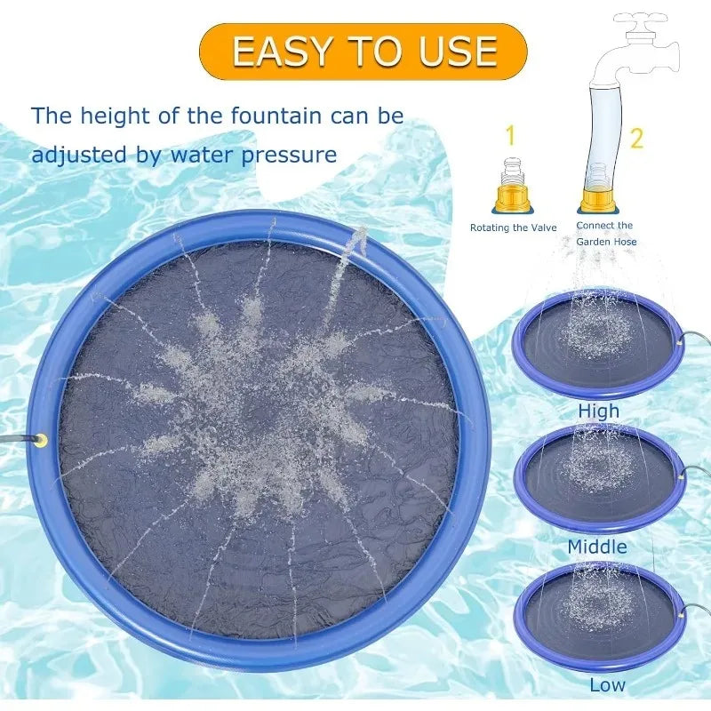 Summer Pet Pool Inflatable Splash Pad, Non-Slip Cooling Play Mat Durable Outdoor Interactive Sprinkler Toy