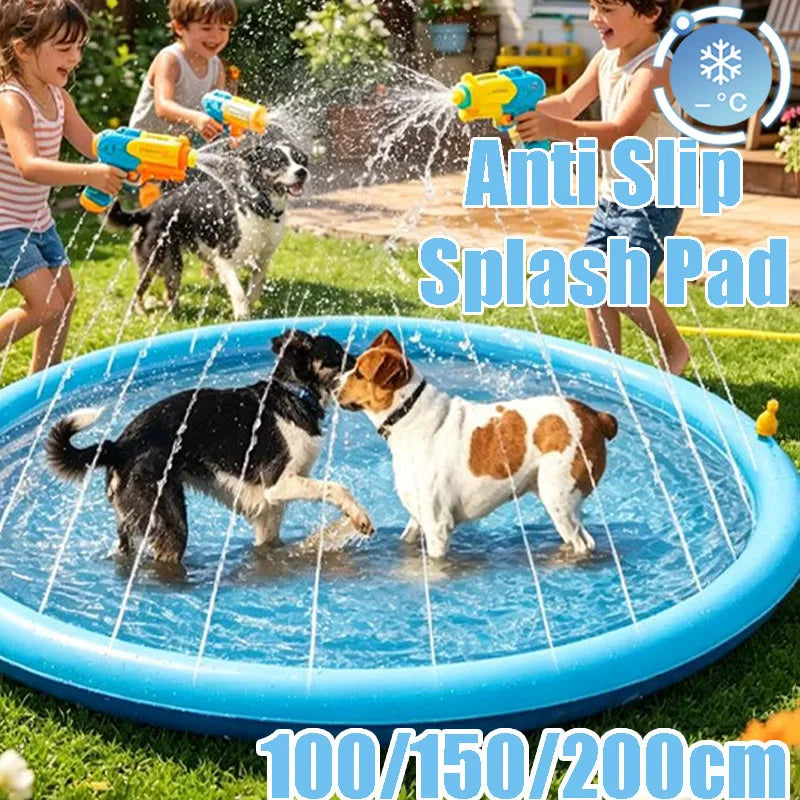 Summer Pet Pool Inflatable Splash Pad, Non-Slip Cooling Play Mat Durable Outdoor Interactive Sprinkler Toy