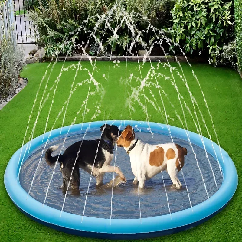 Summer Pet Pool Inflatable Splash Pad, Non-Slip Cooling Play Mat Durable Outdoor Interactive Sprinkler Toy