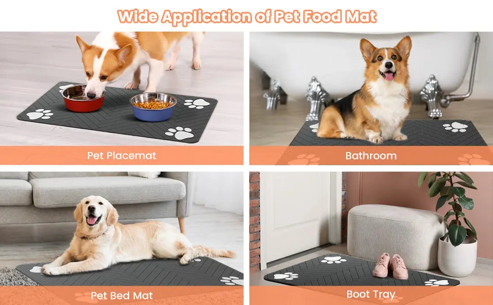 Pet Feeding Mat-Absorbent Pet Placemat Rubber Backing Quick Dry Water for Dog Cat for Food and Water Bowl Waterproof Mat