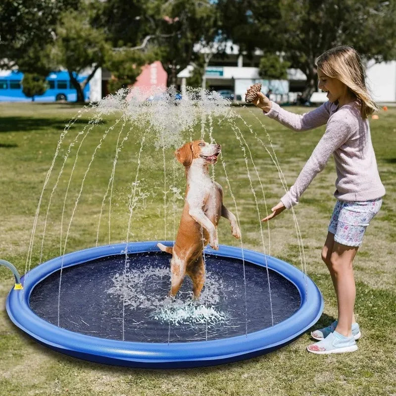 Summer Pet Pool Inflatable Splash Pad, Non-Slip Cooling Play Mat Durable Outdoor Interactive Sprinkler Toy